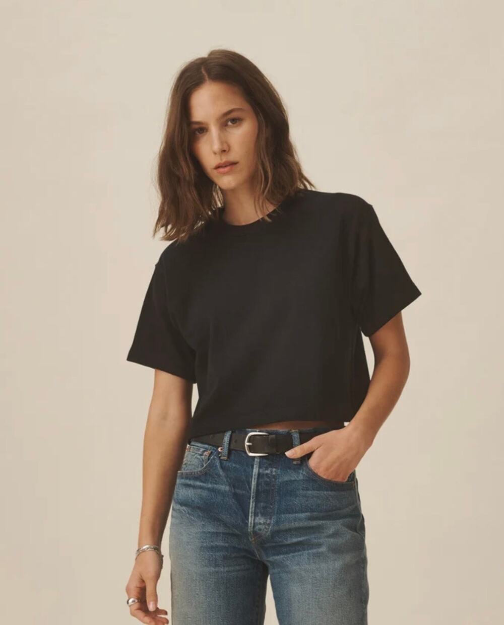 Buck Mason Women's Field-Spec Boyfriend Heavyweight Boxy Crew Neck Crop Tee Med